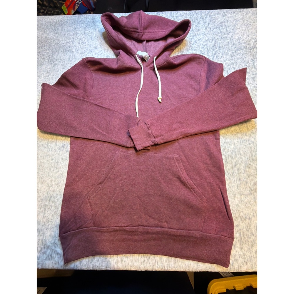 Athleisure Pullover Hoodie Burgundy Heathered Cotton Blend Drawstring‎ Size S